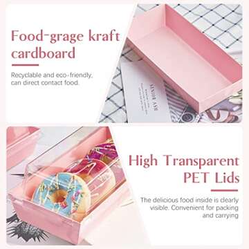 ZORRITA 50 Pack Charcuterie Boxes with Clear Lids, 7.5 Inch Small Paper Charcuterie Boxes To Go Treat Containers for Desserts, Cookies, Sandwich, Pastry, Strawberries and Cupcakes (Pink)