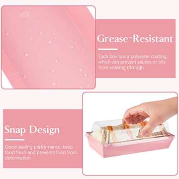 ZORRITA 50 Pack Charcuterie Boxes with Clear Lids, 7.5 Inch Small Paper Charcuterie Boxes To Go Treat Containers for Desserts, Cookies, Sandwich, Pastry, Strawberries and Cupcakes (Pink)
