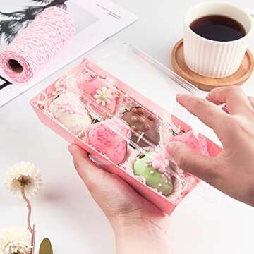 ZORRITA 50 Pack Charcuterie Boxes with Clear Lids, 7.5 Inch Small Paper Charcuterie Boxes To Go Treat Containers for Desserts, Cookies, Sandwich, Pastry, Strawberries and Cupcakes (Pink)