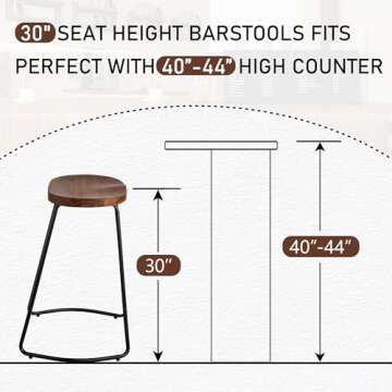 HeuGah Bar Stools, Solid Wood Barstools Set of 2, 30" Bar Height Bar Stools with Metal Leg, Rustic B...
