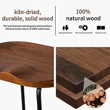 HeuGah Solid Wood Bar Stools Set of 2, 30 Inch