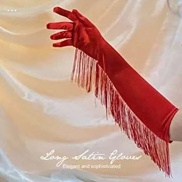 GEMILY Long Fringe Gloves Fashion Satin Tassel Gloves Opera Stretchy Tea Party Rave Accessories for ...