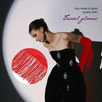 GEMILY Long Fringe Gloves Fashion Satin Tassel Gloves Opera Stretchy Tea Party Rave Accessories for Women(B-Red)