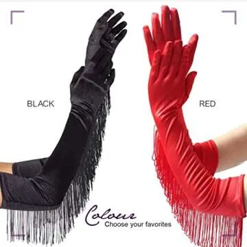 GEMILY Long Fringe Satin Tassel Gloves for Women