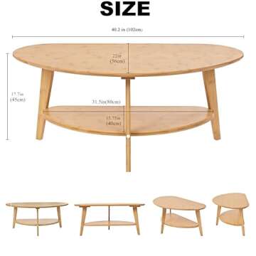 NAVREX Round Oval Coffee Table, 2 Tier Mid Century Modern Coffee Tables for Living Room Home Office,...