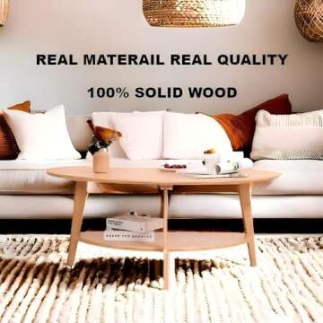 NAVREX Round Oval Coffee Table, 2 Tier Mid Century Modern Coffee Tables for Living Room Home Office, FSC Certifiled 100% Solid Bamboo Wood Coffee Table Easy to Assemble Genuine Material 41"