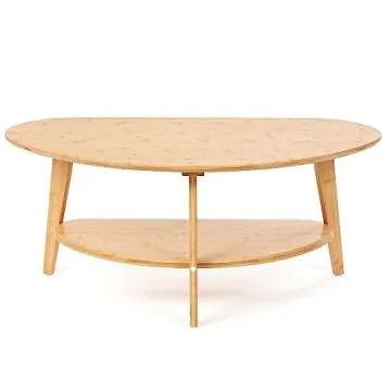 NAVREX Round Oval Coffee Table, 2 Tier Mid Century Modern Coffee Tables for Living Room Home Office, FSC Certifiled 100% Solid Bamboo Wood Coffee Table Easy to Assemble Genuine Material 41"