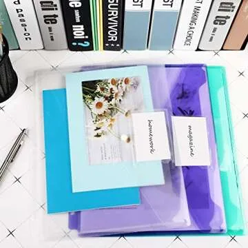 EOOUT 24pcs Binder Folders, Binder Pocket for 3 Ring, Binder Organizer File Folder, Letter Size, Snap Button Pouch with Label for School, Home and Office, 8 Colors