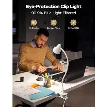 LiFMIRA Clip on Lamp USB Reading Light, 3 Color Modes, 10 Brightness Dimmable, Flexible Gooseneck Desk Lamp with Clamp, Eye Care Clip on Light for Bed Desk Headboard Home Dorm White