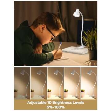 LiFMIRA Clip on Lamp USB Reading Light, 3 Color Modes, 10 Brightness Dimmable, Flexible Gooseneck Desk Lamp with Clamp, Eye Care Clip on Light for Bed Desk Headboard Home Dorm White