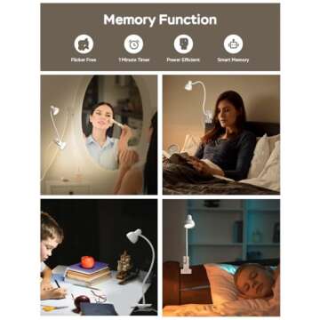 LiFMIRA Clip on Lamp USB Reading Light, 3 Color Modes, 10 Brightness Dimmable, Flexible Gooseneck Desk Lamp with Clamp, Eye Care Clip on Light for Bed Desk Headboard Home Dorm White