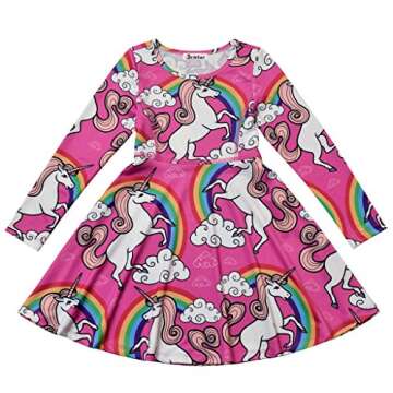 Jxstar Unicorn Dress Girls Dress 4t /5t Size 8 Pink Kids Rainbow Long sleeves140