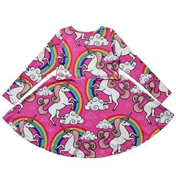 Jxstar Unicorn Dress Girls Dress 4t /5t Size 8 Pink Kids Rainbow Long sleeves140