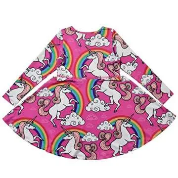 Jxstar Unicorn Dress Girls Dress 4t /5t Size 8 Pink Kids Rainbow Long sleeves140