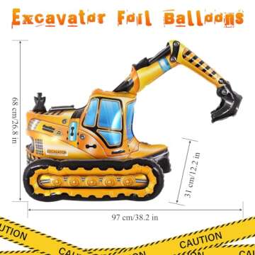 YOTHORN Self Standing 4D Foil Construction Balloon,Large Excavator Balloon, Digger Engineering Vehic...