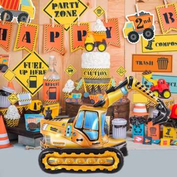 YOTHORN Self Standing 4D Foil Construction Balloon,Large Excavator Balloon, Digger Engineering Vehicle Balloon for Kids,Construction Birthday Party Supplies for Construction Theme Party Decoration