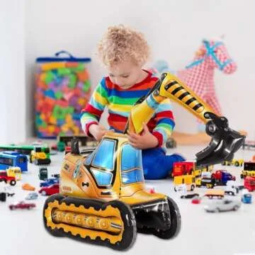YOTHORN Self Standing 4D Foil Construction Balloon,Large Excavator Balloon, Digger Engineering Vehicle Balloon for Kids,Construction Birthday Party Supplies for Construction Theme Party Decoration