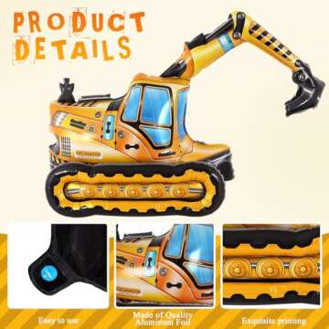 YOTHORN Self Standing 4D Foil Construction Balloon,Large Excavator Balloon, Digger Engineering Vehicle Balloon for Kids,Construction Birthday Party Supplies for Construction Theme Party Decoration