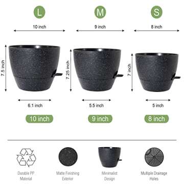 UOUZ 10/9/8 inch Self Watering Pots, Set of 3 Plastic Planters with Mesh Drainage Holes and Deep Res...