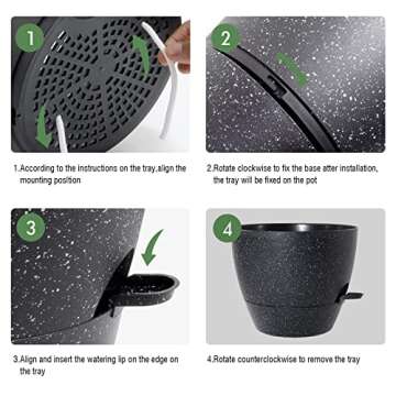 UOUZ 10/9/8 inch Self Watering Pots, Set of 3 Plastic Planters with Mesh Drainage Holes and Deep Reservoir for Indoor Outdoor Garden Plants and Flowers, Black Speckles