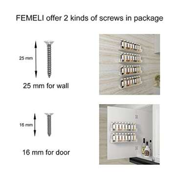 FEMELI Acrylic Spice Rack Wall Mount 15 Inch, 4 Packs Of Hanging Spice Rack Shelf for Cabinets Cupboard Or Pantry Door, Wall Spice Rack Organizer for Kitchen