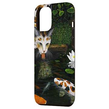 iPhone 12 Pro Max Calico Cat Looking at Koi Fish at the Waterlilly Pond Case