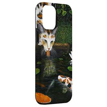 iPhone 12 Pro Max Calico Cat Looking at Koi Fish at the Waterlilly Pond Case