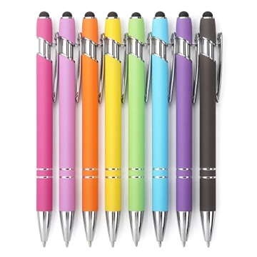 Bribobo 8 Pack Ballpoint Pen 2-in-1 Stylus Retractable Ballpoint Pen with Stylus tip, Metal Stylus P...
