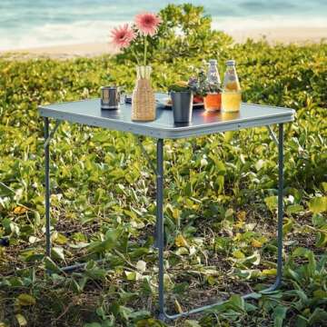 FUNDANGO Folding Table, Portable Picnic Camping Table, Reinforced Steel Frame Folding Card Table wit...