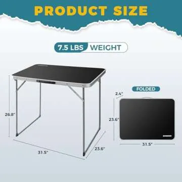 FUNDANGO Folding Table, Portable Picnic Camping Table, Reinforced Steel Frame Folding Card Table with Handle, Easy to Carry and Clean, Great for Outdoor Beach BBQ Backyard, Black