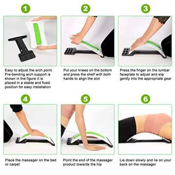 Jimugor Back Stretcher - Lower and Upper Back Pain Relief, Lumbar Stretching Device，Posture Corrector - Back Support for Office Chair | Get Muscle Tension (White/Green)