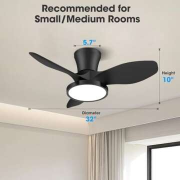 ocioc Quiet Ceiling Fan with Remote LED Light 32 inch
