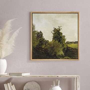 SIGNWIN Framed Canvas Print Wall Art Green Forest Plant Tree Overgrowth Field Nature Wilderness Illu...