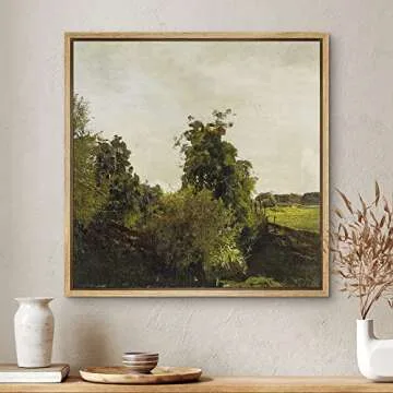 SIGNWIN Framed Canvas Print Wall Art Green Forest Plant Tree Overgrowth Field Nature Wilderness Illustrations Fine Art Farmhouse/Country Minimal for Living Room, Bedroom, Office - 24"x24" Natural