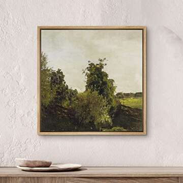 SIGNWIN Framed Canvas Print Wall Art Green Forest Plant Tree Overgrowth Field Nature Wilderness Illustrations Fine Art Farmhouse/Country Minimal for Living Room, Bedroom, Office - 24"x24" Natural