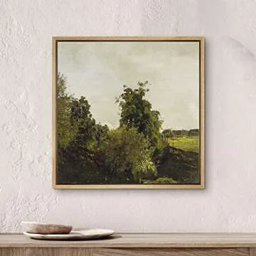 SIGNWIN Framed Canvas Print Wall Art Green Forest Plant Tree Overgrowth Field Nature Wilderness Illustrations Fine Art Farmhouse/Country Minimal for Living Room, Bedroom, Office - 24"x24" Natural