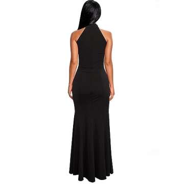 Berydress Women's Elegant Chic Halter Neck Sleeveless Solid Stretchy Mermaid Long Evening Dress (L, 6075-Black)
