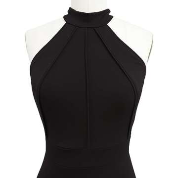 Berydress Women's Elegant Chic Halter Neck Sleeveless Solid Stretchy Mermaid Long Evening Dress (L, 6075-Black)