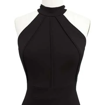 Berydress Women's Elegant Chic Halter Neck Sleeveless Solid Stretchy Mermaid Long Evening Dress (L, 6075-Black)