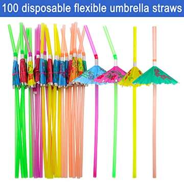 BLUE TOP 100pcs Umbrella Drink Straws 9.45 Inch Assorted Colors, Fancy Mini Paper Umbrella Drink for...