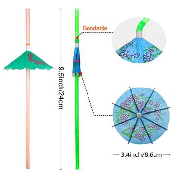 BLUE TOP 100pcs Umbrella Drink Straws 9.45 Inch Assorted Colors, Fancy Mini Paper Umbrella Drink for Cocktail,Milkshake,Juice,Great for Valentine's Day Beach Party,Hawaiian Party,Luau Party,Bar