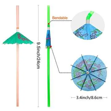 BLUE TOP 100pcs Umbrella Drink Straws 9.45 Inch Assorted Colors, Fancy Mini Paper Umbrella Drink for Cocktail,Milkshake,Juice,Great for Valentine's Day Beach Party,Hawaiian Party,Luau Party,Bar