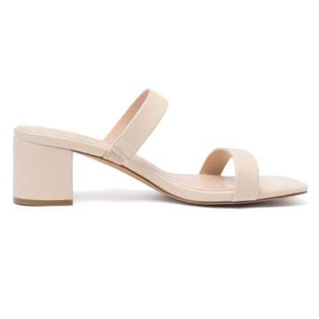 Athlefit Nude Heels for Women Two Strap Low Heel Chunky Sandals Dressy Summer Open Toe Leather Weddi...