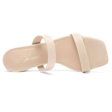 Athlefit Nude Heels for Women Two Strap Low Heel Chunky Sandals Dressy Summer Open Toe Leather Wedding Guest Shoes Size 7