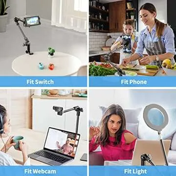 KDD Tablet Stand Holder with 360° Phone iPad Tripod Mount, 27in Long Arm Webcam Stand Projector Camera Mount for Desk, Fit for 4.7"-13" Devices, iPad Pro 12.9 Air Mini, Galaxy Tabs, Switch, iPhone