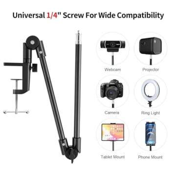 KDD Tablet Stand Holder with 360° Phone iPad Tripod Mount, 27in Long Arm Webcam Stand Projector Camera Mount for Desk, Fit for 4.7"-13" Devices, iPad Pro 12.9 Air Mini, Galaxy Tabs, Switch, iPhone