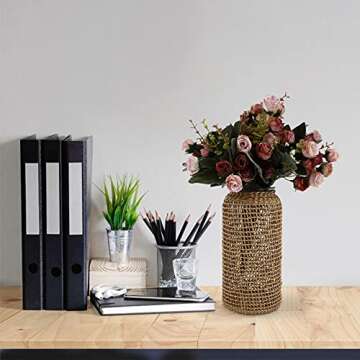 DOITOOL Clear Flower Vase with Rattan Cover - Boho Style for Floral Arrangements