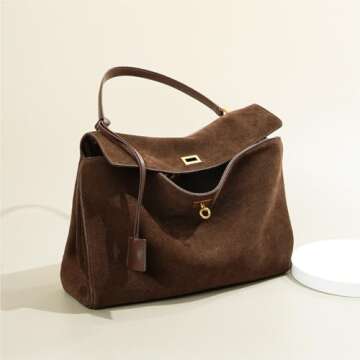 Roymi Genuine Leather Large Capacity Single Shoulder Handbag Underarm Bag Suede Nubuck Cowhide Tote ...
