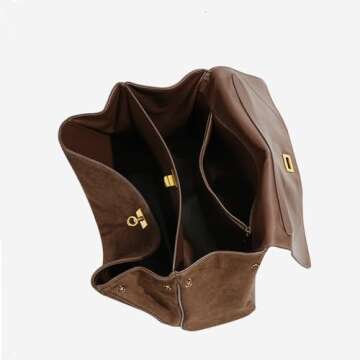 Roymi Genuine Leather Large Capacity Single Shoulder Handbag Underarm Bag Suede Nubuck Cowhide Tote Bag(Coffee L)