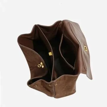 Roymi Genuine Leather Large Capacity Single Shoulder Handbag Underarm Bag Suede Nubuck Cowhide Tote Bag(Coffee L)